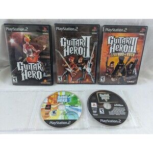 Lot of 5 Guitar Hero, GH-2, GH-3 Legends of Rock, GH-5 & Band Hero, Sony PS2